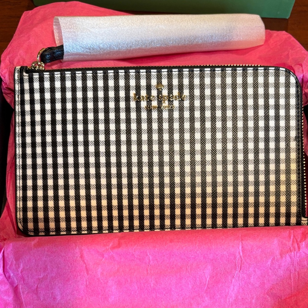 Kate Spade Gingham Black and White Clutch